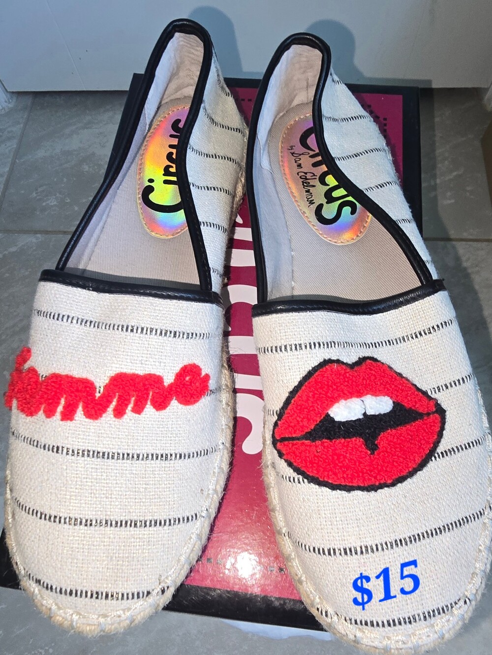 Circus by Sam Edelman Cream & Red Lip Slip-On Espadrilles